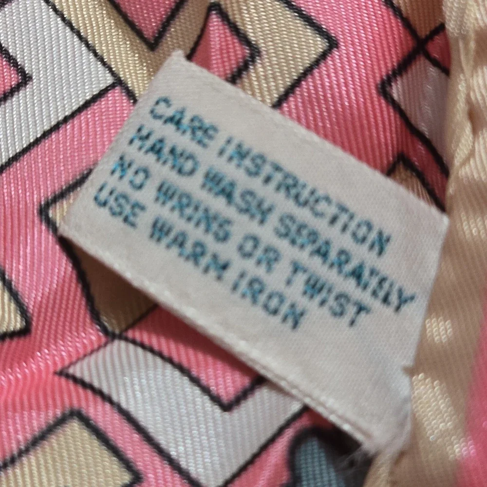 Vintage Pink With Patten 100% Acetate With Clovers Hand Rolled. Scarf 23x23